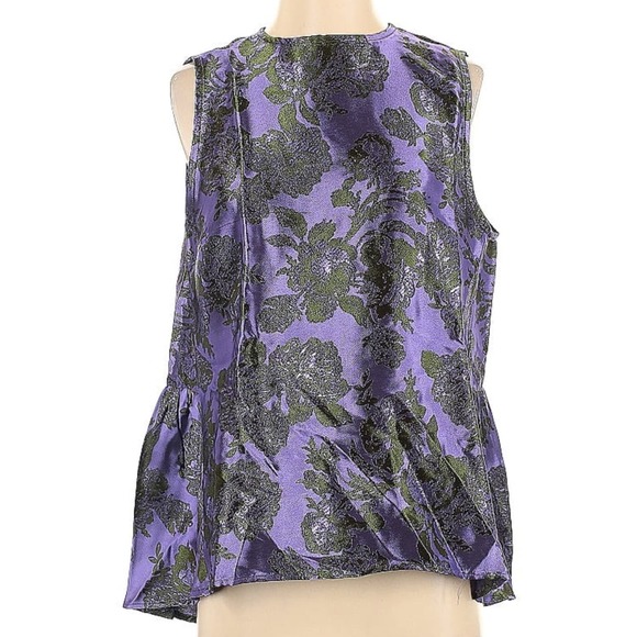Noble 31 Merrick Silk Purple Floral Brocade Gathered Back Tunic Top S - Picture 5 of 9